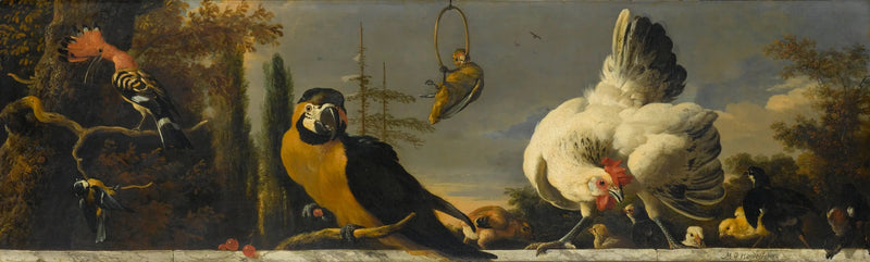 Vogels op een balustrade - Melchior de Hondecoeter