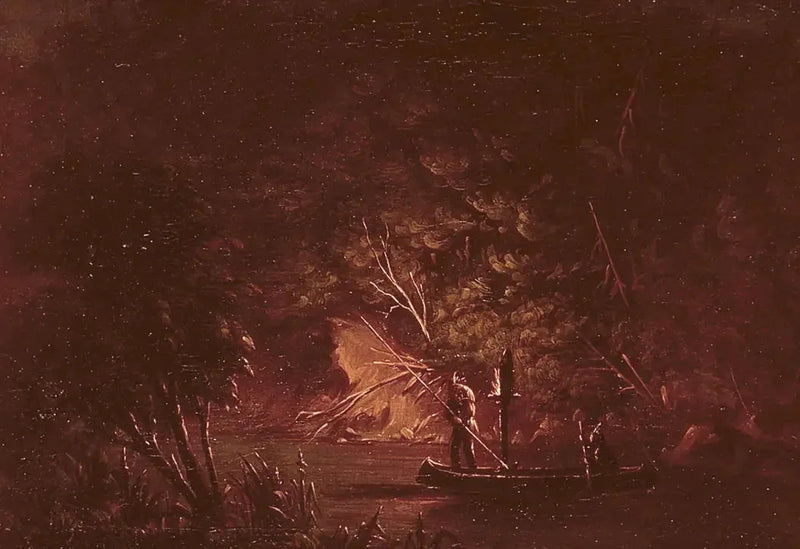 Ojibwé die de zalm met fakkels licht harpoeneert - George Catlin

Source:
Ojibwé harponnant le saumon à la lueur des torches - George Catlin