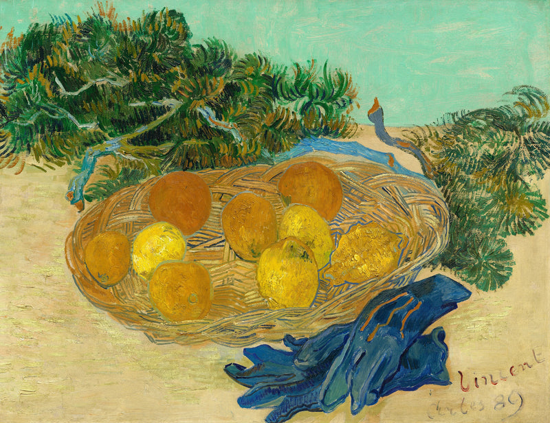 Stilleven van sinaasappels en citroenen met blauwe handschoenen - Vincent van Gogh