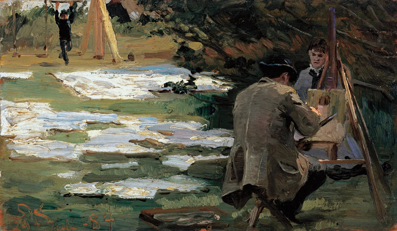 Oscar Björck schilderend in de tuin van Brøndum - Peder Severin Krøyer