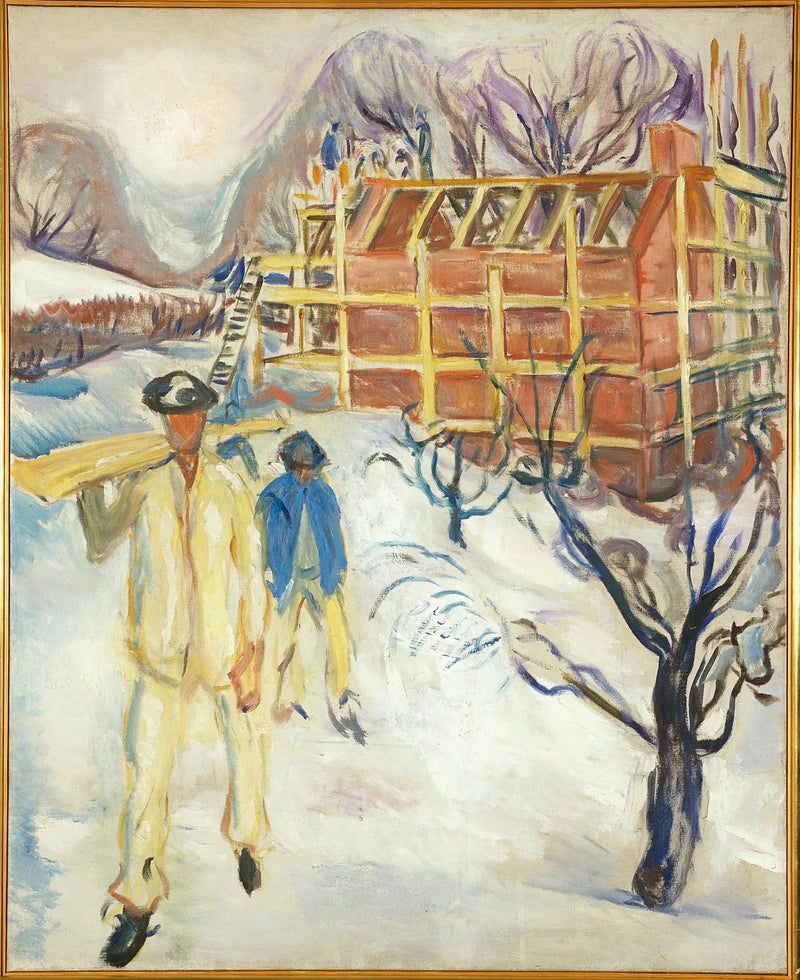 Bouwvakkers in de sneeuw - Edvard Munch