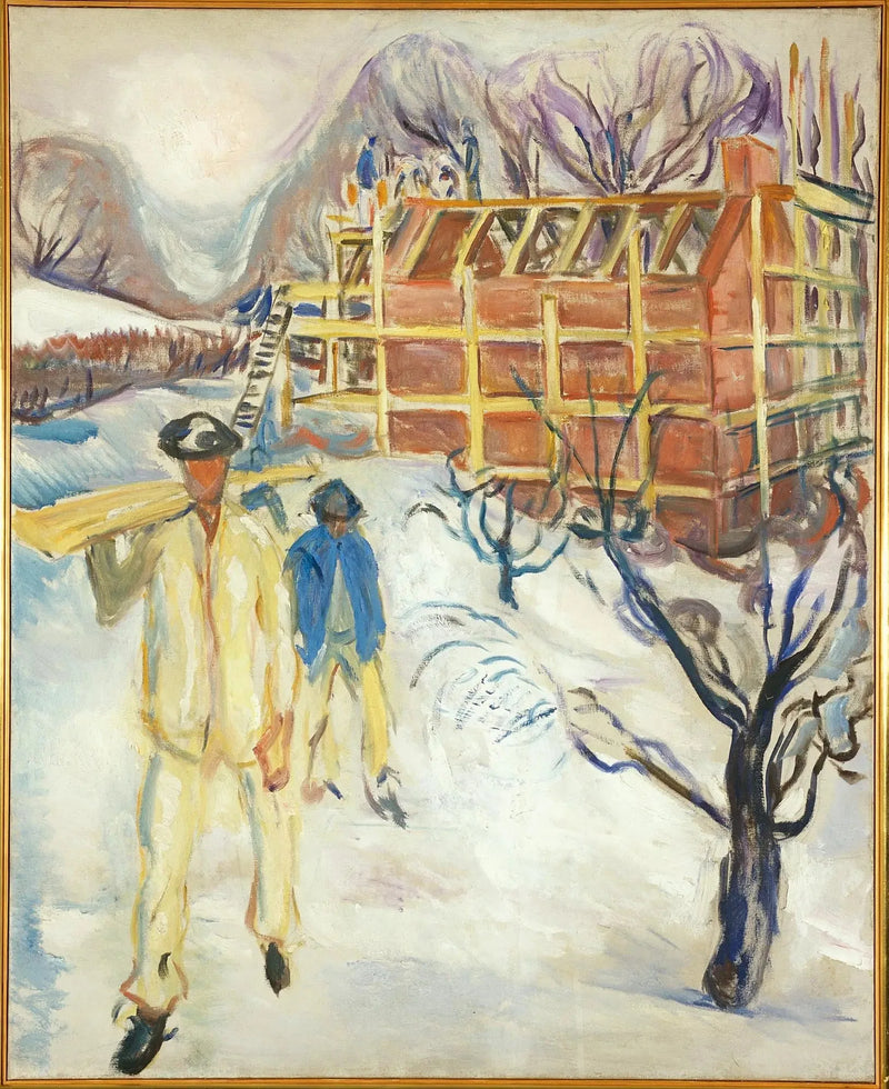 Bouwvakkers in de sneeuw - Edvard Munch
