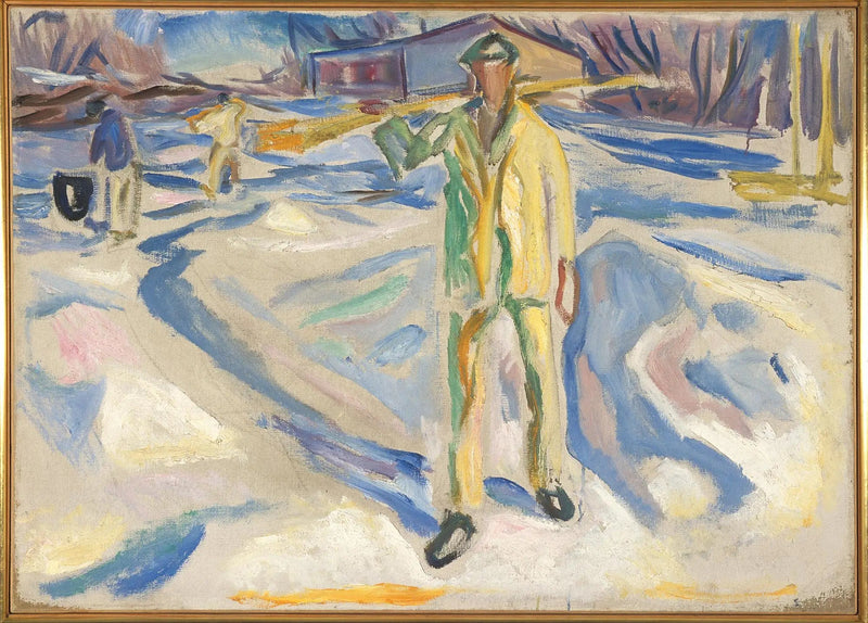 Bouwvakkers in de sneeuw - Edvard Munch
