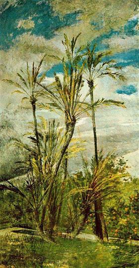 Palmbomen en sinaasappelbomen. Muurschildering van Falconiera - Giovanni Boldini