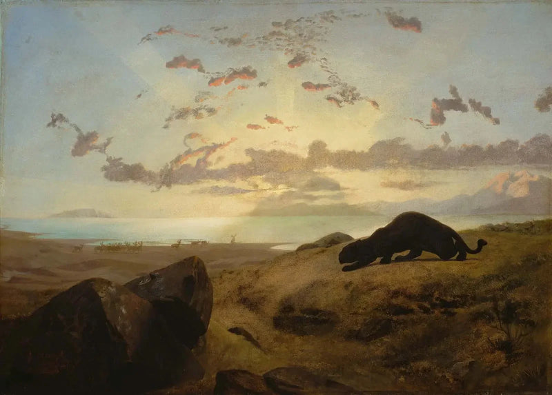 Zwarte panter die een kudde herten achtervolgt - Jean-Léon Gérôme