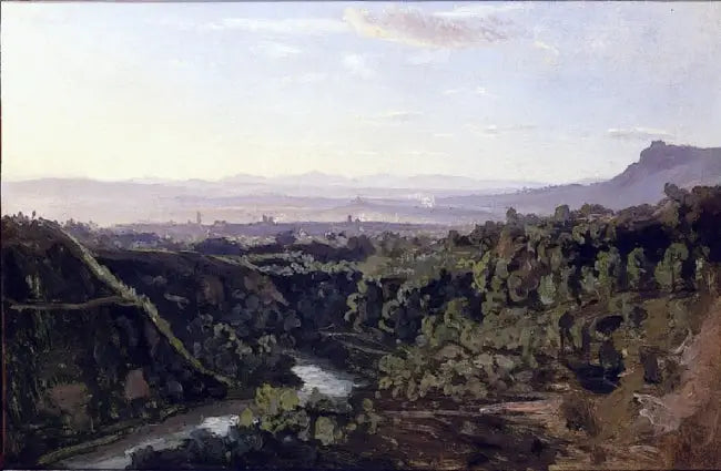 Papigno, steile en beboste oevers - Jean-Baptiste Camille Corot
