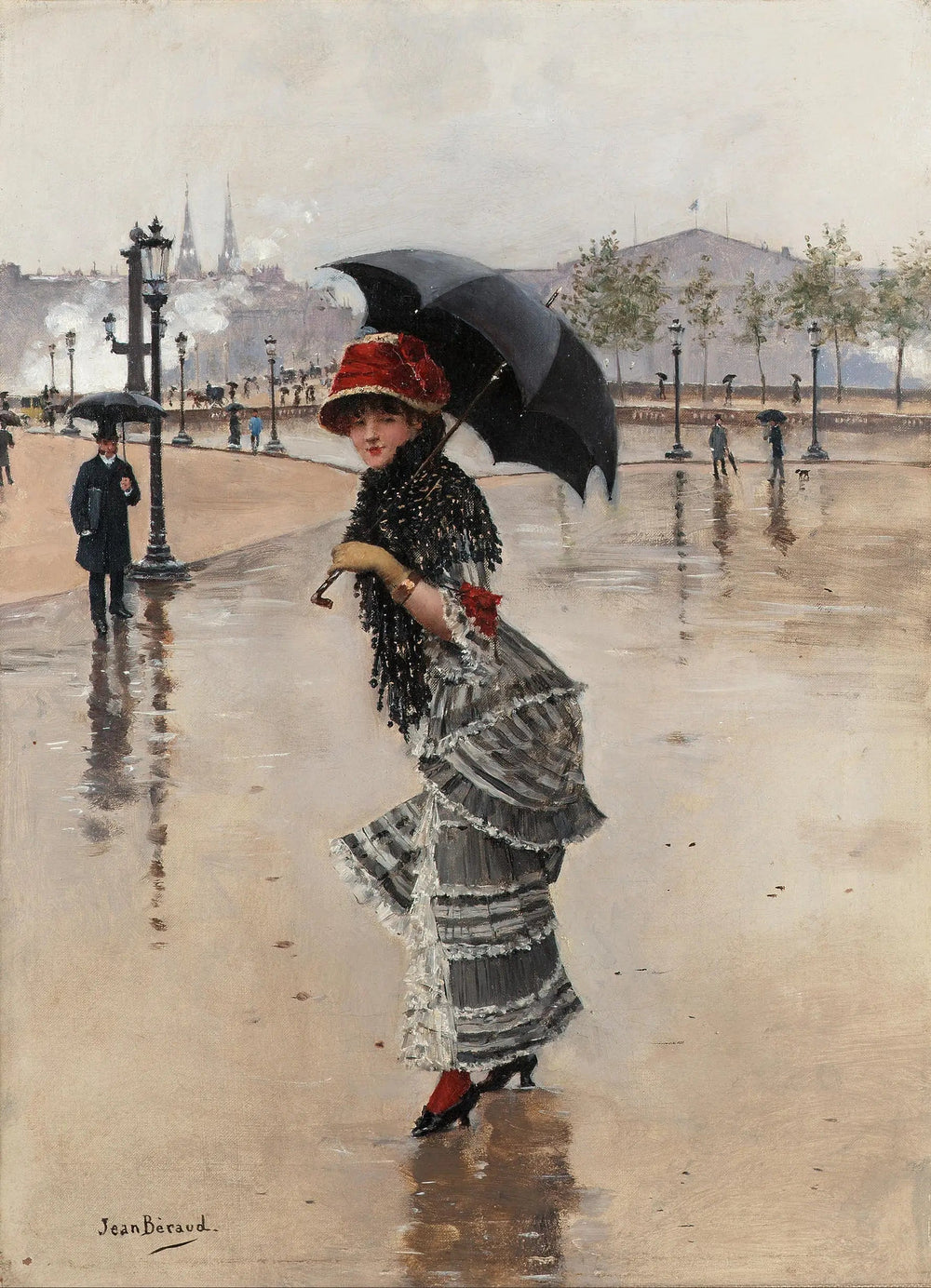 Parisienne un jour de pluie, place de la Concorde - Jean Béraud image 1 reproduction de peinture à l’huile
