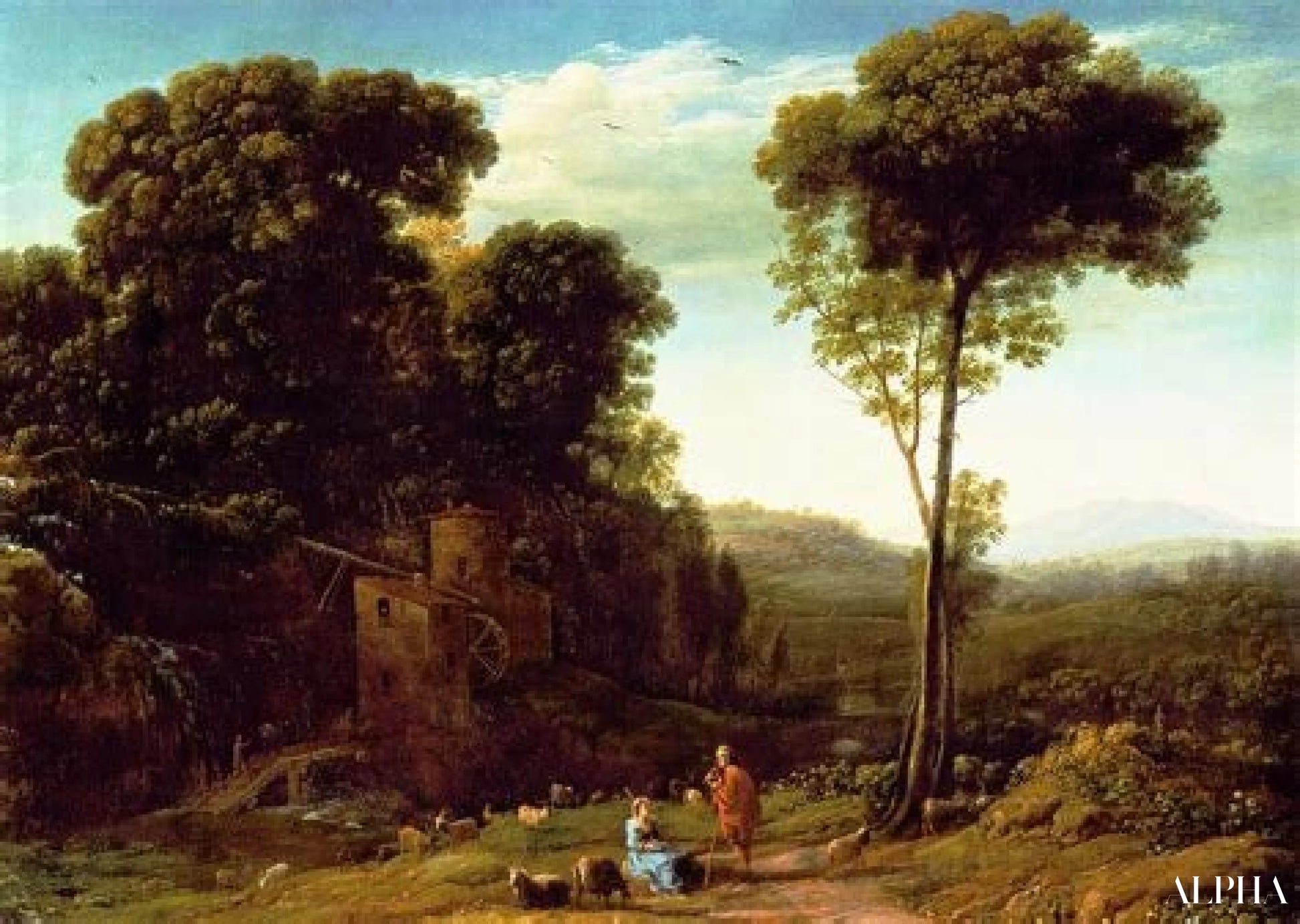 Reproduction du tableau « Pastoral Landscape with a Mill - Claude Lorrain » par Alpha Reproduction en peinture à l’huile
