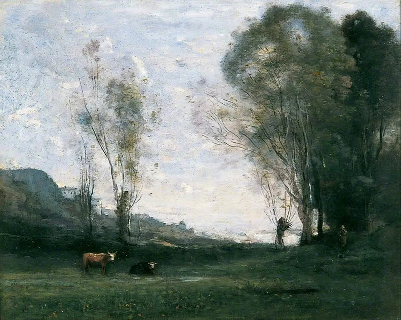 Weide omgeven door wilgen - Jean-Baptiste Camille Corot