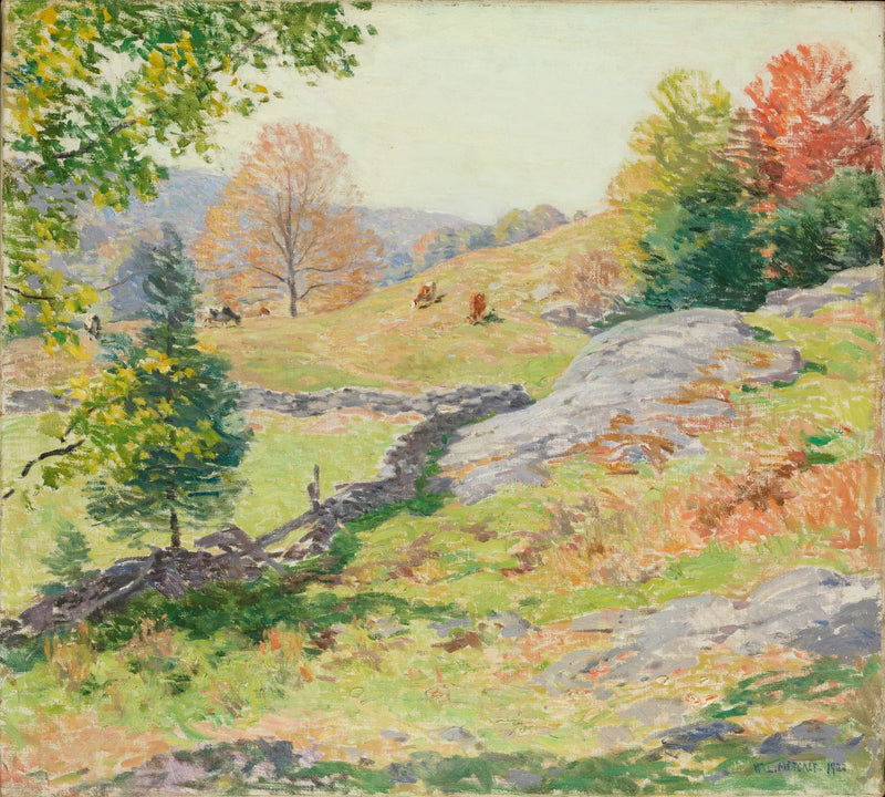 Weidevelden aan de helling van de heuvel — September - Willard Metcalf