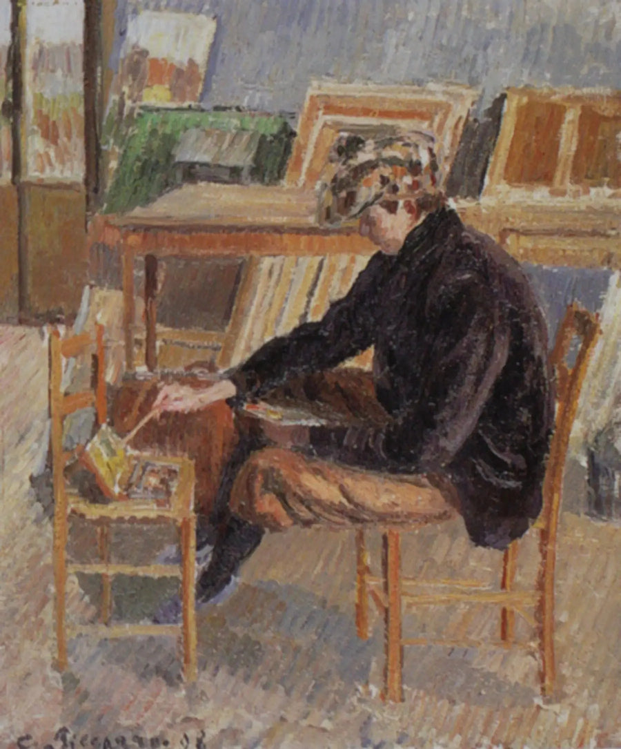Paul-Émile Pissarro aan het schilderen, schets - Camille Pissarro