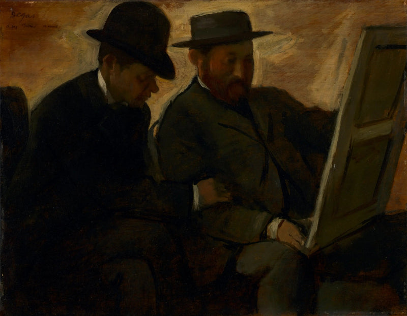 Paul Lafond en Alphonse Cherfils die een schilderij bekijken - Edgar Degas