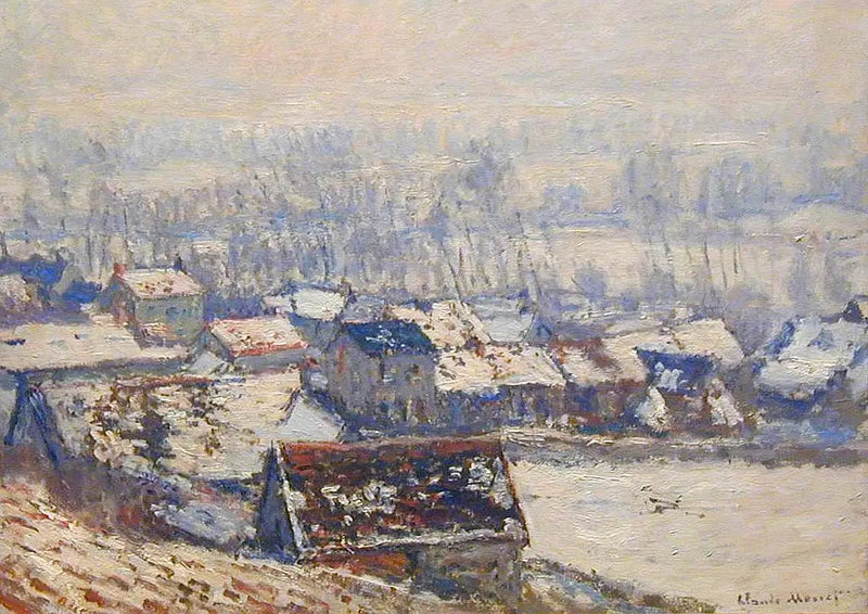 Landschap in Giverny, sneeuw effect - Claude Monet