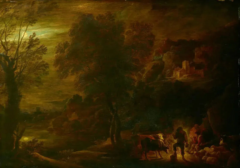 Landschap bij maanlicht met herders bij het vuur - David Teniers de Jonge

Source:
Paysage au clair de lune avec des bergers au feu - David Teniers le Jeune