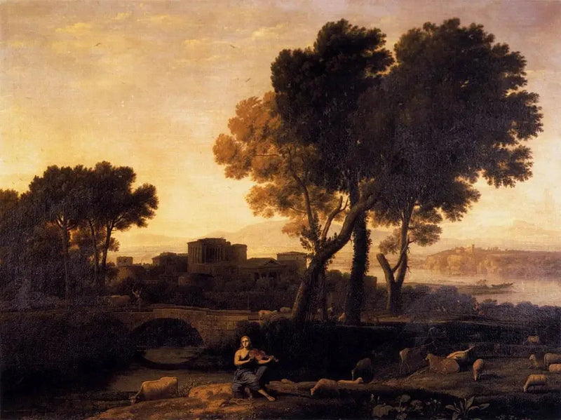 Landschap met Apollo die de kuddes van Admète bewaakt en Mercurius die ze hem steelt - Claude Lorrain