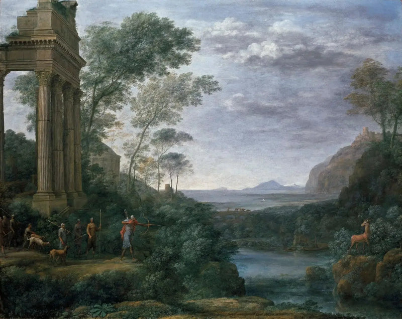 Landschap met Ascagne die de hert neerhaalt - Claude Lorrain