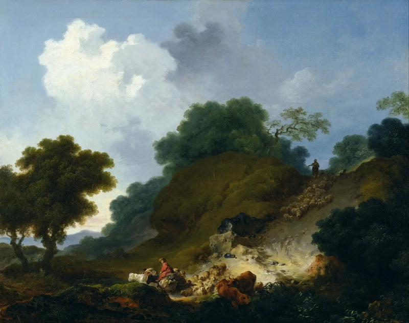 Landschap met herders en kudde schapen - Jean-Honoré Fragonard