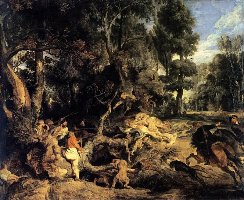 Landschap met jachtdorp op zwijn - Peter Paul Rubens