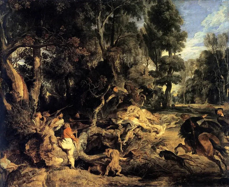 Landschap met jachtdorp op zwijn - Peter Paul Rubens