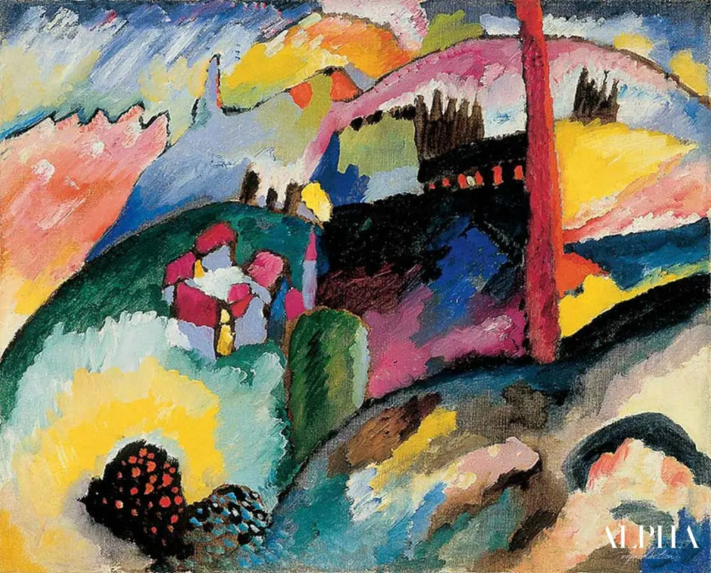 Paysage avec cheminée d'usine - Vassily Kandinsky - Reproductions de tableaux et peintures haut de gamme