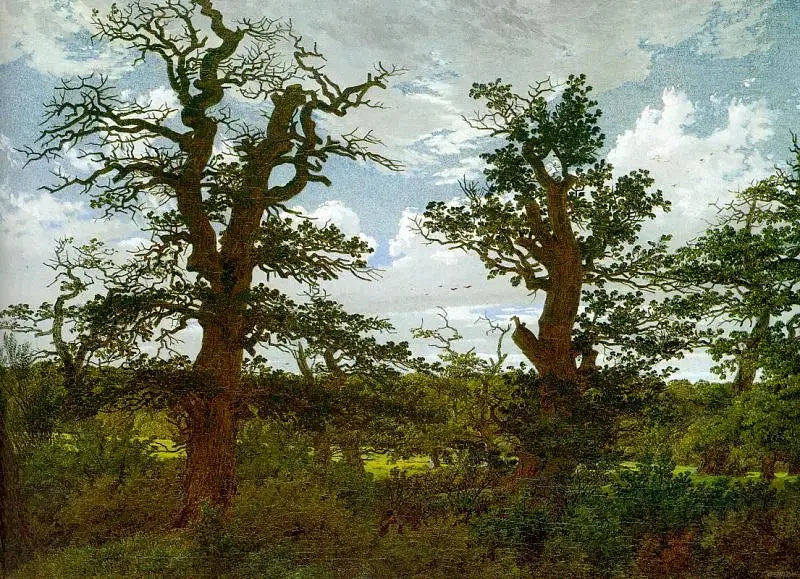 Landschap met eiken en een jager - Caspar David Friedrich