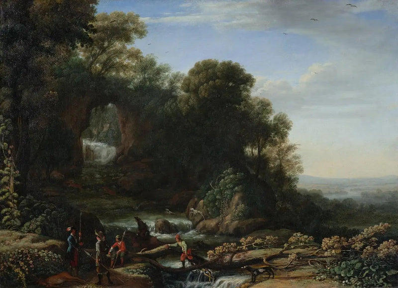 Landschap met waterval en jagers - Claude Lorrain