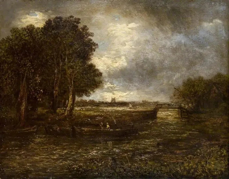 Landschap met boten op een rivier - John Constable