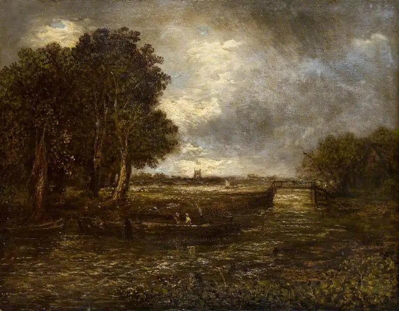 Landschap met boten op een rivier - John Constable