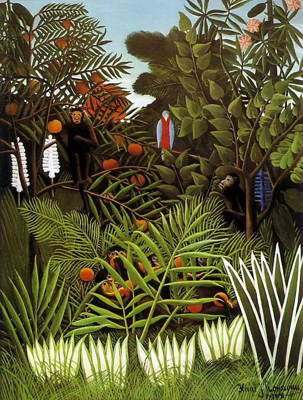 Landschap met exotische apen en een papegaai - Henri Rousseau