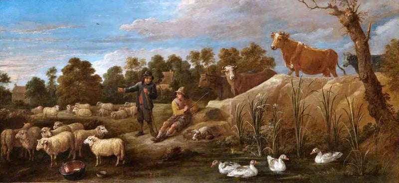 Landschap met twee herders, vee en eenden - David Teniers de Jonge

Source:
Paysage avec deux bergers, du bétail et des canards - David Teniers le Jeune