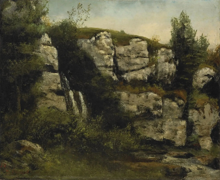 Landschap met rotsachtige kliffen en waterval - Gustave Courbet