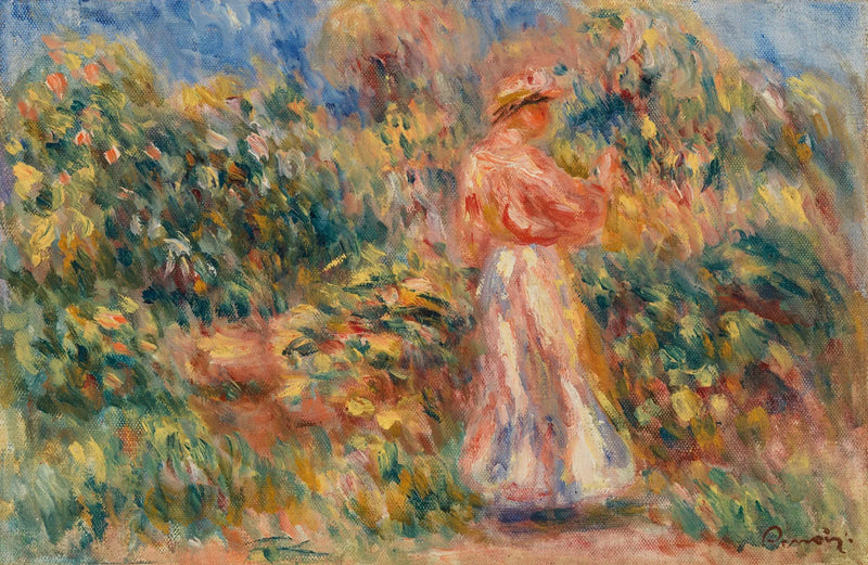 Landschap met vrouw in roze en wit - Pierre-Auguste Renoir