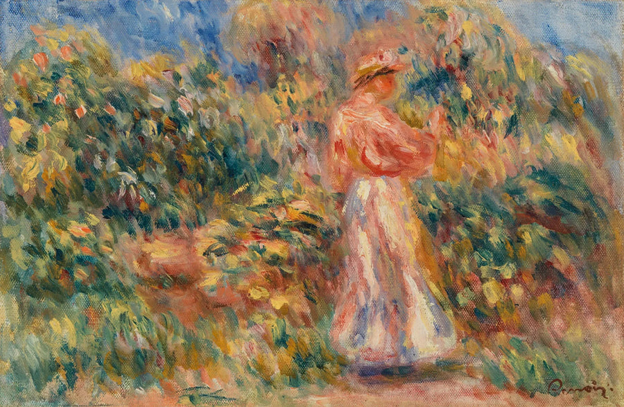 Landschap met vrouw in roze en wit - Pierre-Auguste Renoir