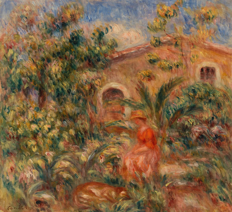 Landschap met vrouw en hond (Vrouw en hond in een landschap) - Pierre-Auguste Renoir