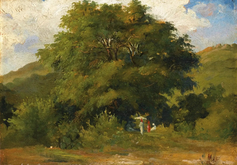 Landschap met vrouwen onder een grote boom - Camille Pissarro