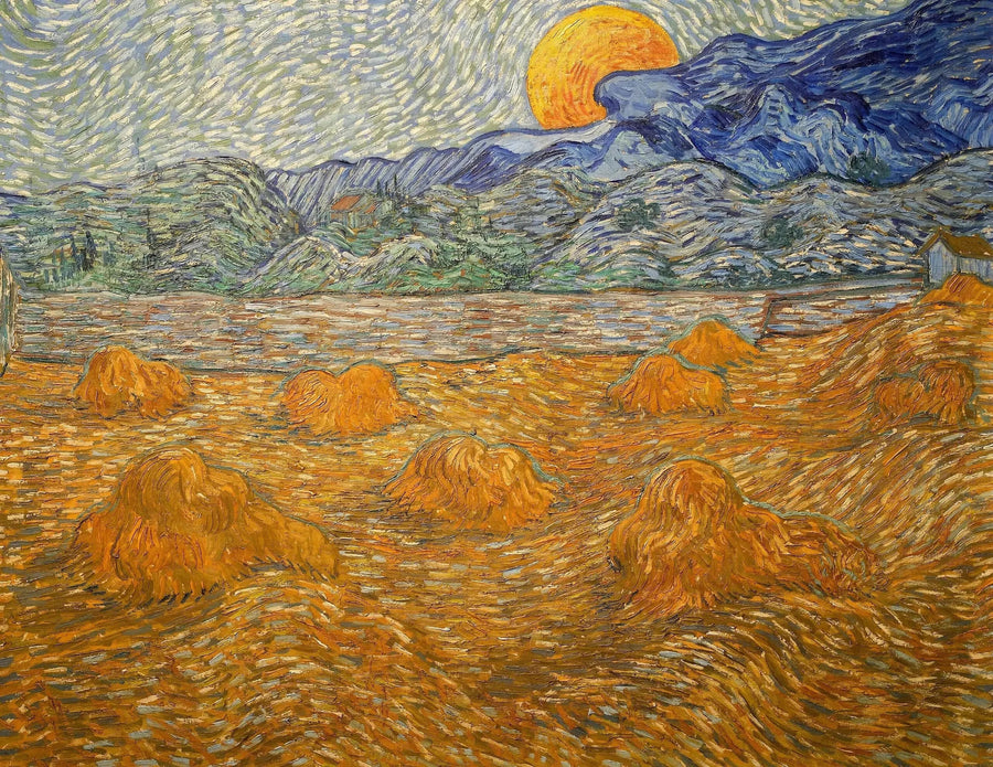 Landschap met korenschoven en opkomende maan - Vincent van Gogh