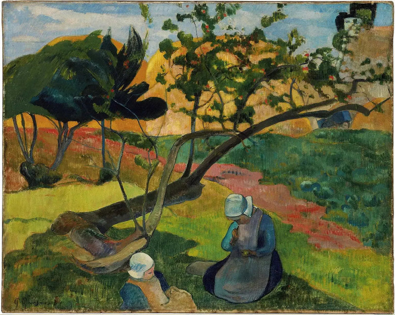 Landschap met de Bretonse vrouw Twee - Paul Gauguin