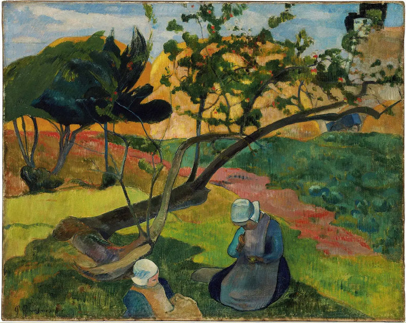 Landschap met de Bretonse vrouw Twee - Paul Gauguin