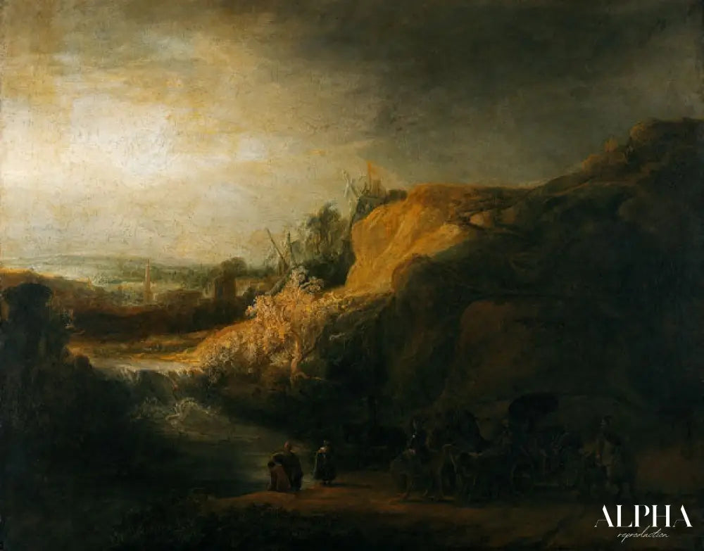 Paysage avec le baptême de l'Eunuque - Rembrandt van Rijn - Reproductions de tableaux et peintures haut de gamme