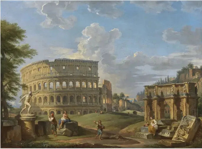 Landschap met het Colosseum en de Constantinusboog, Rome - Giovanni Paolo Panini

Source:
Paysage avec le Colisée et l'Arc de Constantin, Rome - Giovanni Paolo Panini