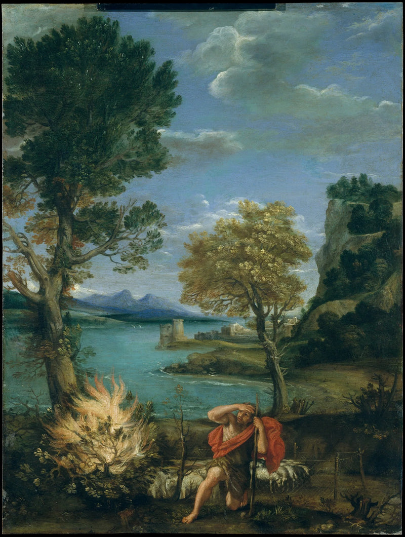 Landschap met Mozes en de brandende braamstruik - Domenichino