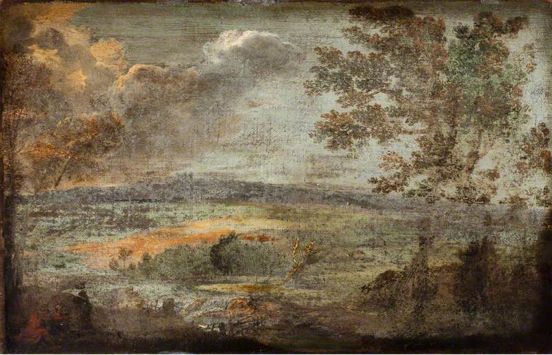 Landschap met figuren aan de rand van een rivier - Annibale Carracci