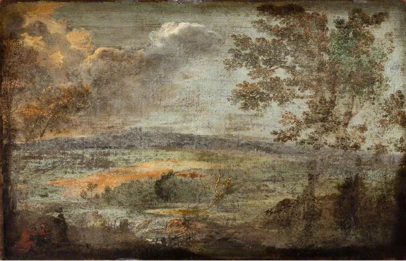 Landschap met figuren aan de rand van een rivier - Annibale Carracci