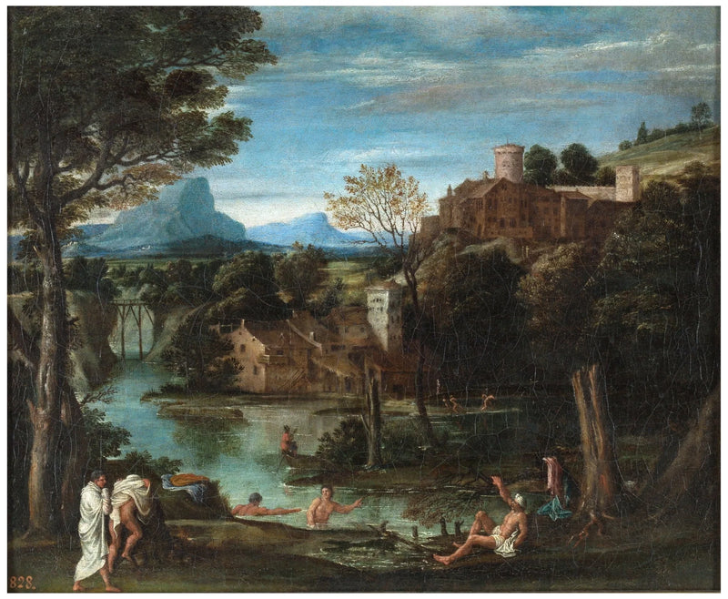 Landschap met rivier en zwemmers - Annibale Carracci