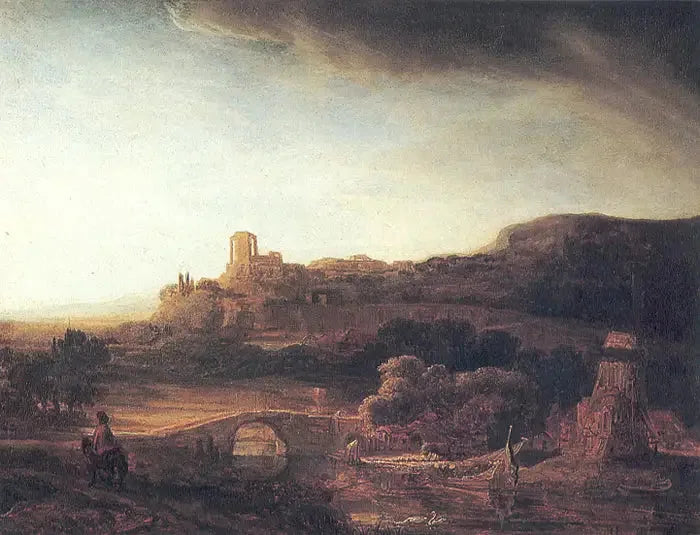 Landschap met ruïnes en windmolen - Rembrandt