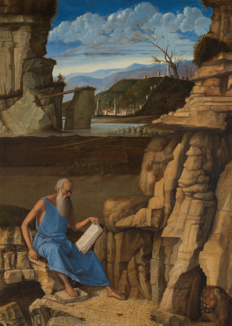 Landschap met Sint-Jerome die leest - Giovanni Bellini