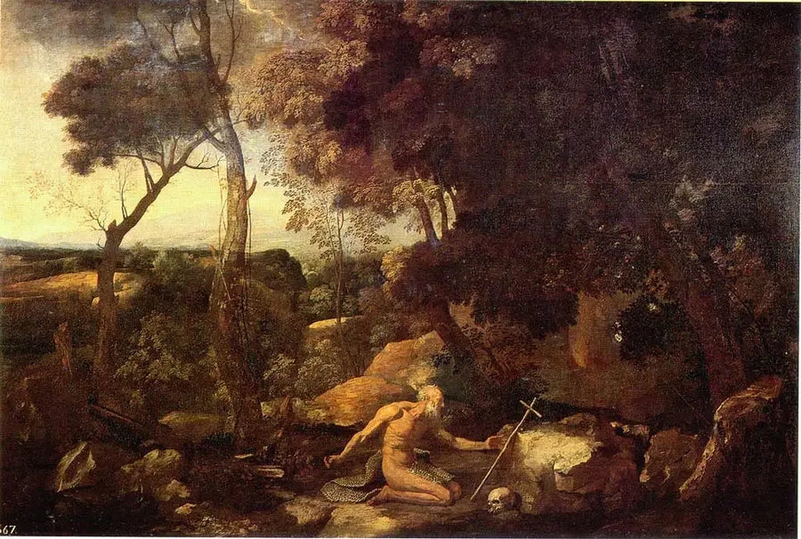 Landschap met Sint Paulus de Kluizenaar - Nicolas Poussin