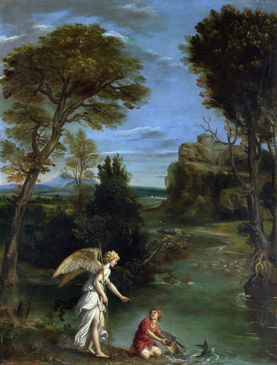 Landschap met Tobie die de vis vangt - Domenichino