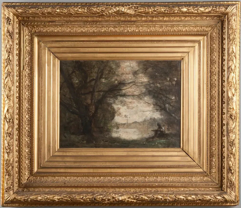 Landschap met een jongen die aan het tekenen is - Jean-Baptiste Camille Corot