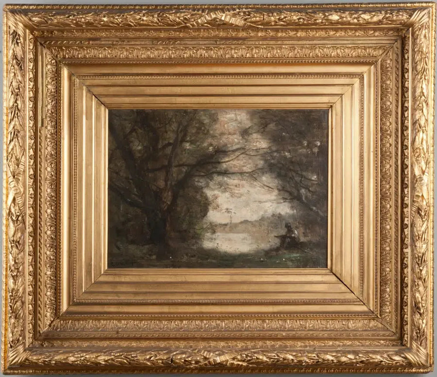 Landschap met een jongen die aan het tekenen is - Jean-Baptiste Camille Corot